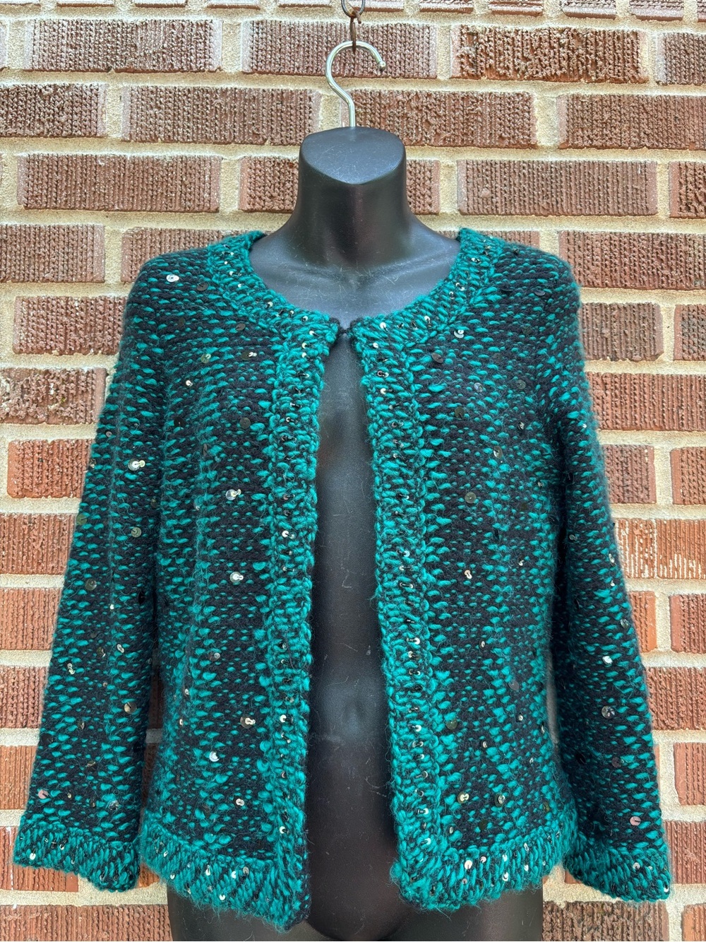 Dana Buchman Sz S Wool Angora Blend Sequins Notch Closure Knit Cardigan Jacket